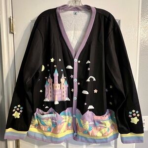In Control Clothing Plus Size Black Pastel Kawaii Castle Cardigan - 4X